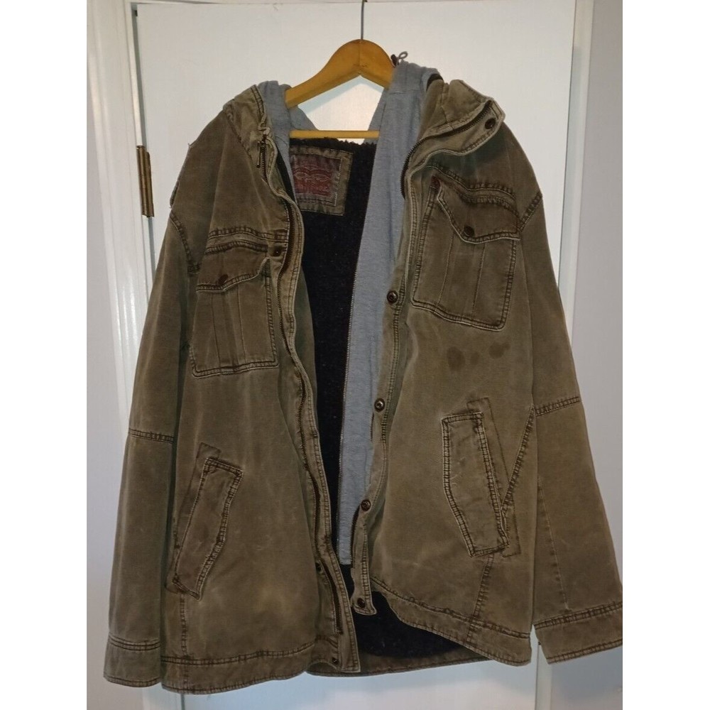 LEVIS Green Sherpa Lined Zip Snap Hoodie Denim Trucker Jacket Men’s 3XL